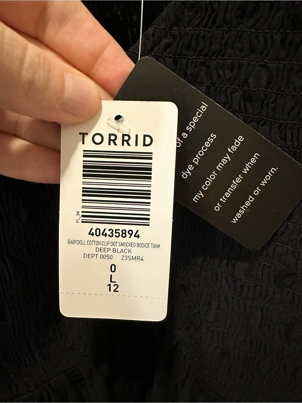 Torrid 0X Black Babydoll Cotton Clip Dot Smocked Bodice Tank - Picture 9 of 10